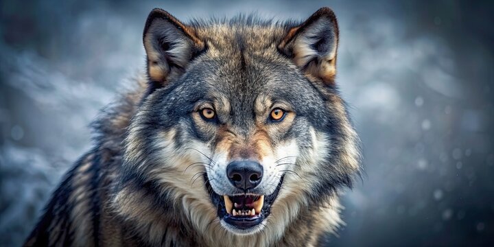 Fierce and intimidating angry wolf in the wild , predator, aggressive, animal, wildlife, nature, fierce, growling, wild, danger, forest