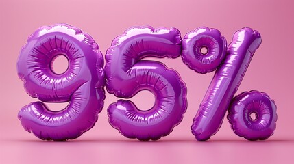 Voluminous violet 95% text isolated on a rose backdrop. 3D illustration.
