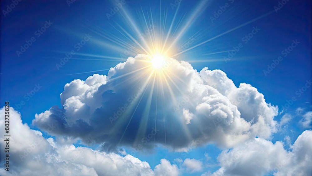 Canvas Prints Fluffy white cloud with bright sun, cloud, sky, sunny, weather, serene, nature, blue, background, fluffy, peaceful, beauty