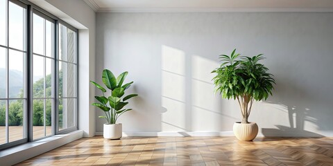 Empty modern interior with a stylish home plant, , empty room, interior design, home decor, houseplant, greenery