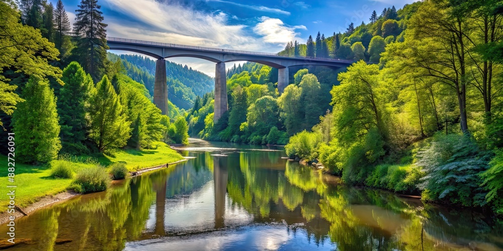 Wall mural Ravenna bridge in the Black Forest, Germany, surrounded by lush green trees and a tranquil river , Ravenna bridge