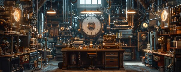 Steampunk Inventor's Workshop, 4K hyperrealistic photo