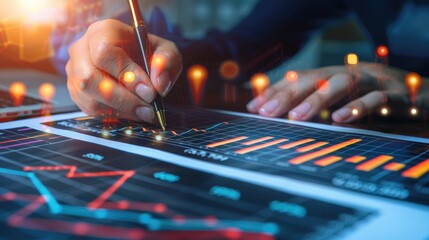 Close-up shot of an analytical working with the latest financial results
Financial accounting sales forecast graphs analysis with hand writing , digital effect abstract for background