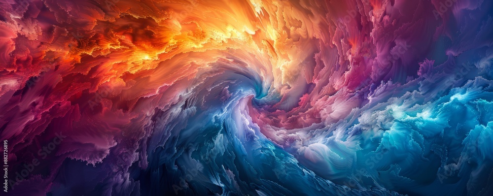 Poster a swirl of vibrant colors blending together, creating a mesmerizing pattern.