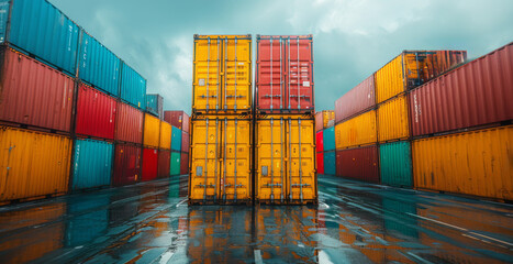 Fototapeta premium Logistics import export goods of technology freight global, Process of handling, Cargo container vessel, ship carrying container, sea freight by Express Ship 