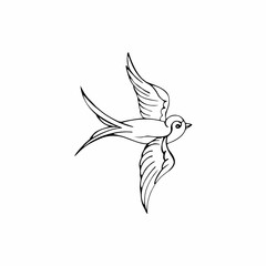 Black line bird tattoo vector