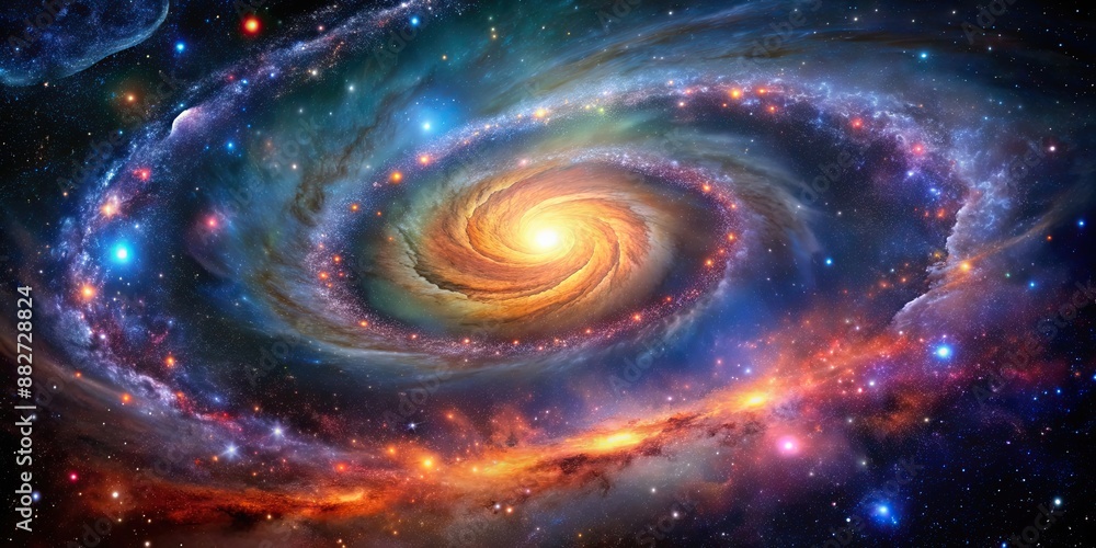 Sticker dynamic galactic swirls of colorful star fields in the vast cosmos, captured through mesmerizing ast