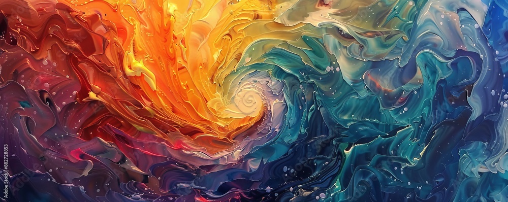 Poster a swirling vortex of vibrant colors, blending and merging into a mesmerizing pattern.