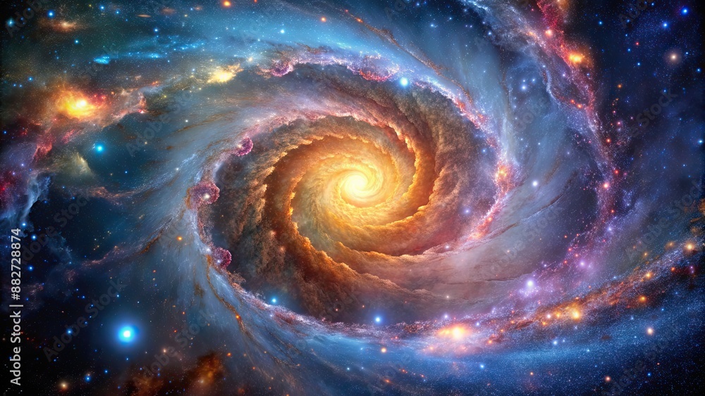 Poster dynamic galactic swirls and colorful star fields captured in mesmerizing astrophotography, galaxy, s