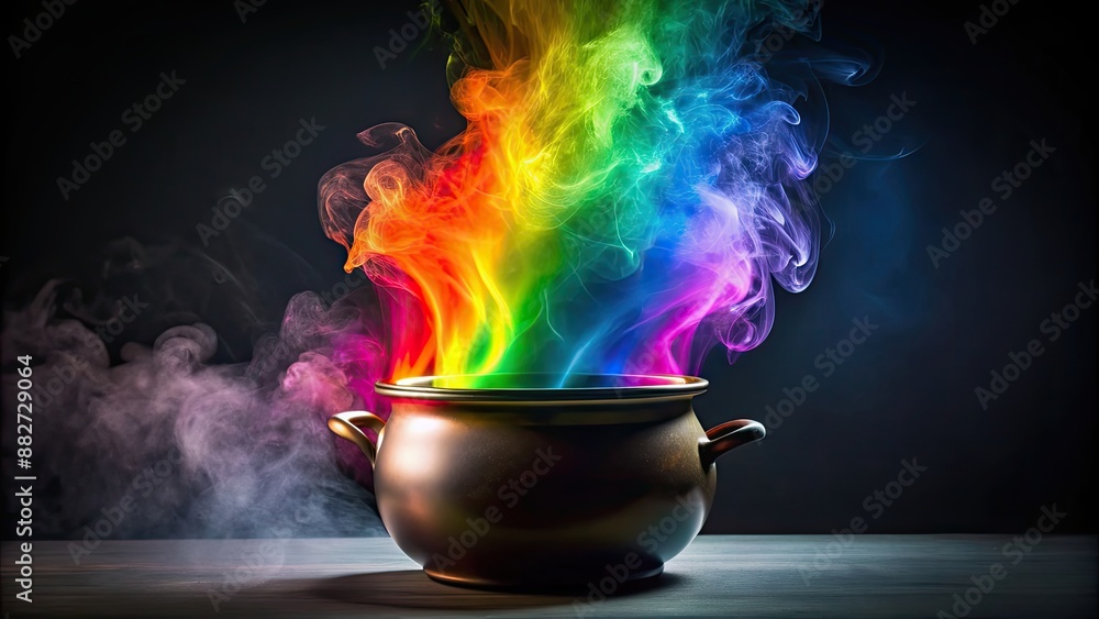 Poster Pot emitting rainbow colors, Colorful, rainbow, pot, rainbow colors, splash, creativity, vibrant, magic, fantasy