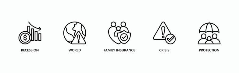 Fototapeta premium Global Security Banner Web Icon Vector Illustration Concept With Icon Of Recession, World, Family Insurance, Crisis, Protection