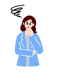 悩んでいる女性のイラスト