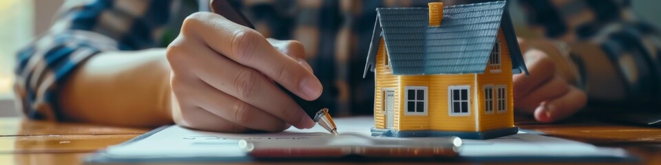 Real Estate Agent or Realtor Signing New Home Mortgage Agreement with Happy Young Clients. Concept of Housing Loan and Purchasing Own Property. Blurred Background of Agent Shaking Hands with Customers