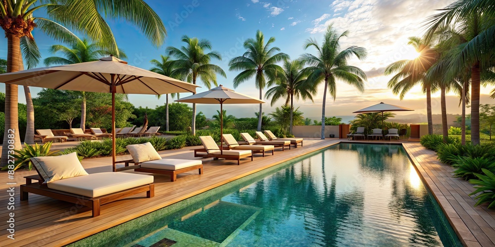 Canvas Prints Luxurious poolside area in a tropical resort , resort, pool, luxury, vacation, relaxation, travel, tropical