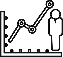 Businessman is standing next to a growing statistics chart