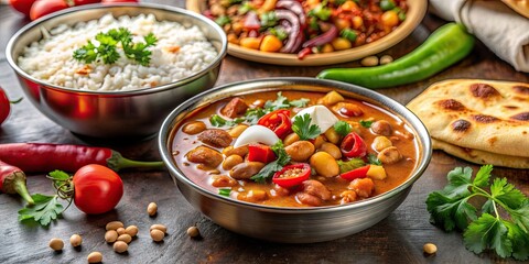 Delicious and nutritious Indian cuisine with beans, vegetables, and curd, healthy, cooked, Indian, food, beans, vegetables