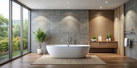 Fototapeta premium Modern bathroom with sleek freestanding tub , luxury, interior design, contemporary, spacious, relaxation, elegance