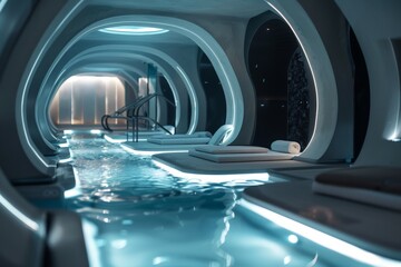 Modern Spa Interior Design with Pool and Lounge Chairs