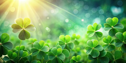 Green clover leaves on blurred background, symbolizing St. Patrick's Day , St. Patrick's Day, Irish holiday, luck, tradition