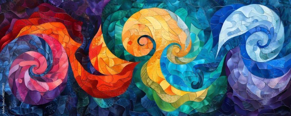 Poster swirling vortex of vibrant colors blending into mesmerizing pattern