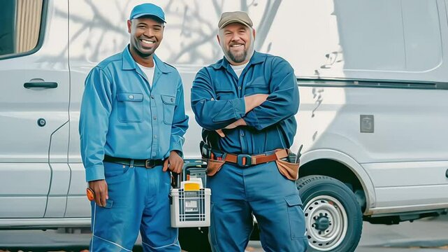 Smiling Repairman With Toolbox And Cable