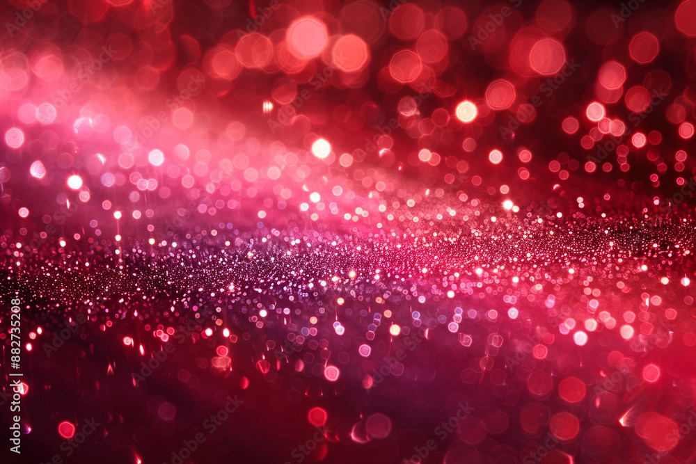 Poster a vibrant, abstract scene of red and pink bokeh lights, creating a dreamy and sparkling effect, with