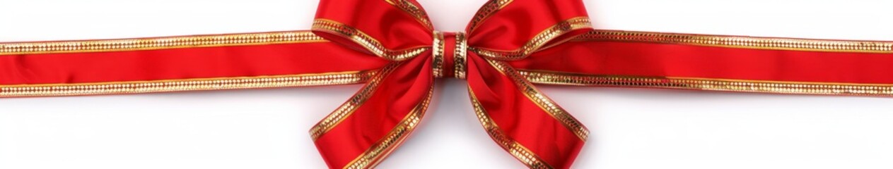 "Abstract Red Ribbon and Bow with Golden Gift Box Isolated on White Background. Ideal for Anniversary, Holiday, and Birthday Gift Marketing Ads. High-Definition AI-Generated Design for Promotional Use