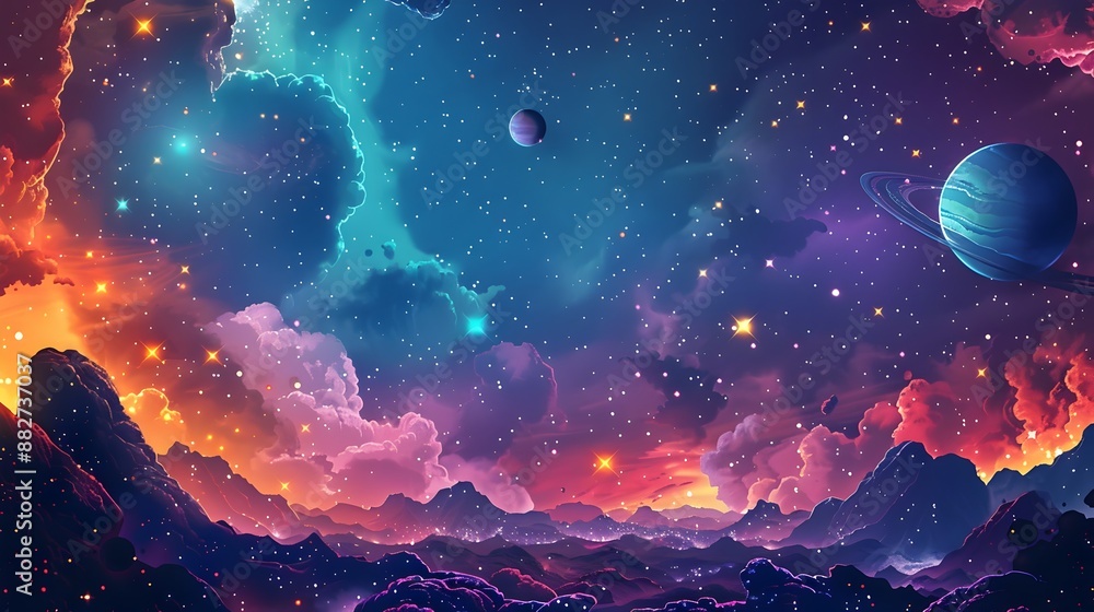 Poster cosmic frame with planets stars and deep space celestial backdrop