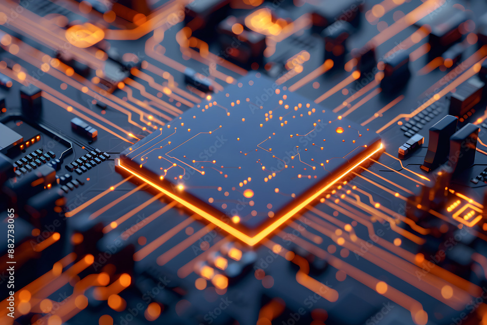 Aufkleber artificial intelligence micro chip with text on chip,