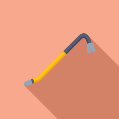 Yellow and gray crowbar is lying on a pink background, casting a long shadow