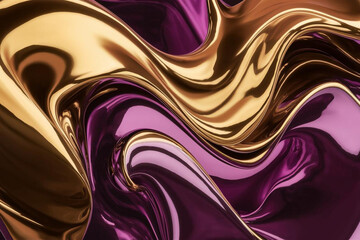 Dynamic Digital Art in Gold and Purple with Glossy Texture