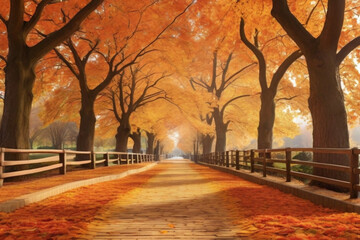 Beautiful Fall Pathway Covered in Fallen Leaves