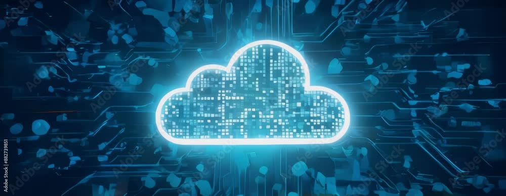 Poster futuristic cloud computing concept with digital circuits.
