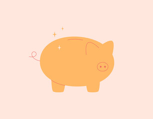 Gold piggy bank. Flat vector illustration in simple style. Investment literacy and personal budget concept