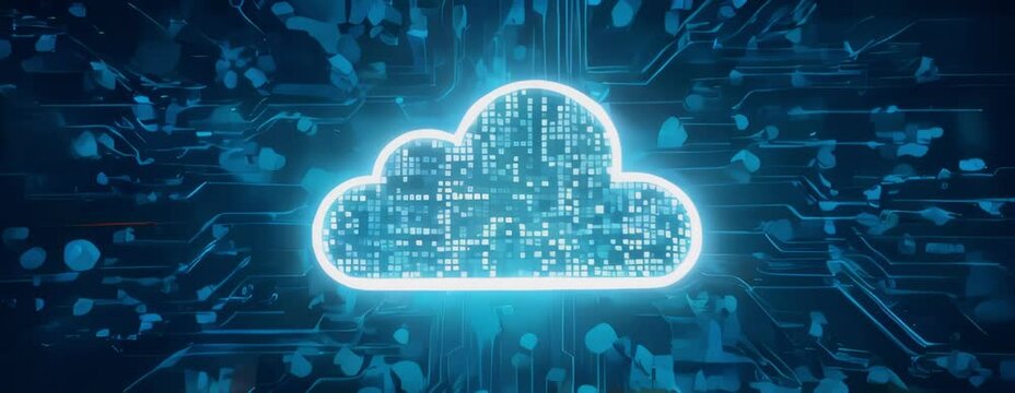 Futuristic cloud computing concept with digital circuits.