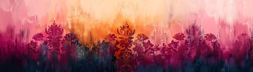 Vibrant colors and delicate patterns in intricate ikat designs, watercolor on a soft, textured background