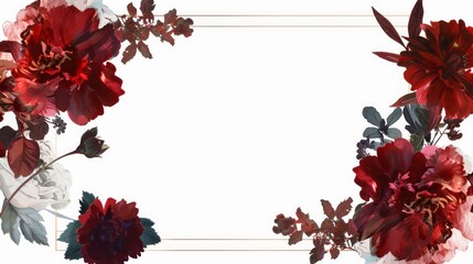 Obraz premium Crimson Floral Frame: A rich, romantic border of burgundy peonies and delicate foliage, perfect for adding a touch of vintage elegance to your designs. 