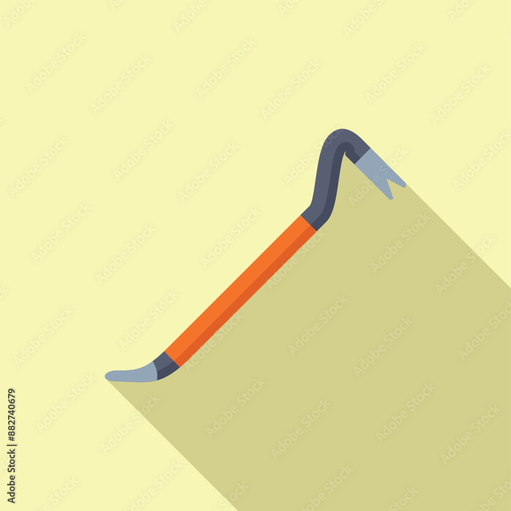 Poster crowbar with orange handle lying with a long shadow, tool concept