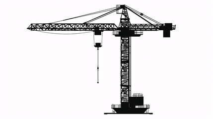 Abstract silhouette of a construction crane depicted in a minimalist style. The design highlights the intricate details of the crane's structure against a blank background.