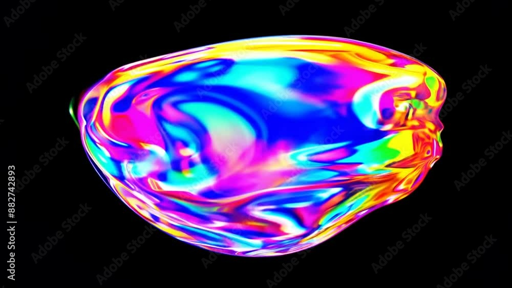 Poster iridescent blob on black background generative ai