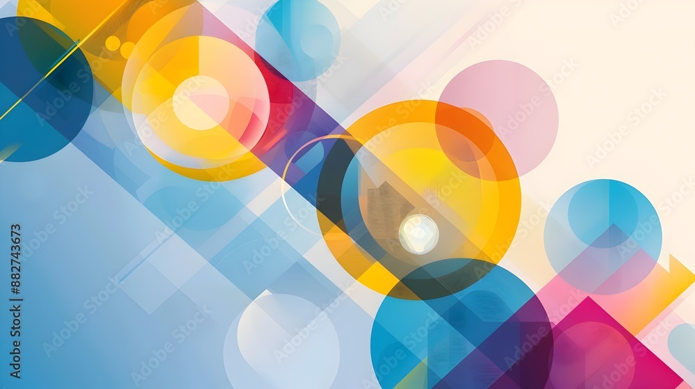 Poster bright overlapping geometric shapes with transparent flat design banner layout