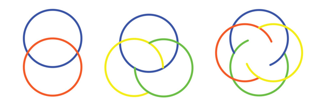 Intersecting, overlapping circles, rings element. Vector illustration. Isolated on white background in eps 10.