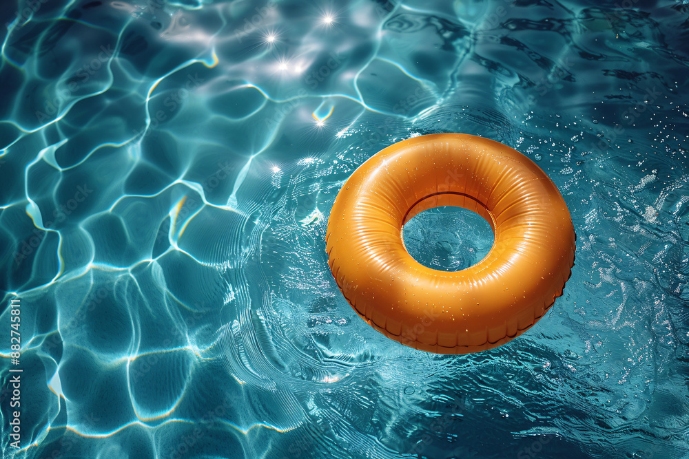 Poster view showcases the orange inflatable ring in a pool, highlighting the calming effects of water and t
