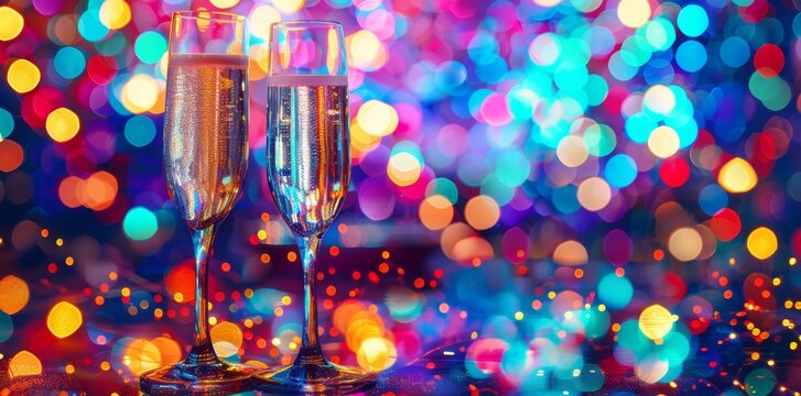 A festive celebration scene featuring champagne flutes and elegant decor, capturing the essence of joyous occasions and sophisticated gatherings