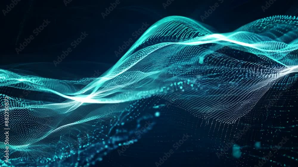 Poster abstract teal waves on a black background generative ai