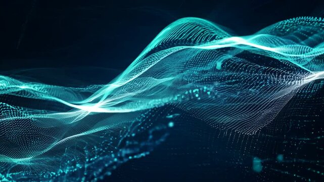 Abstract Teal Waves on a Black Background Generative AI