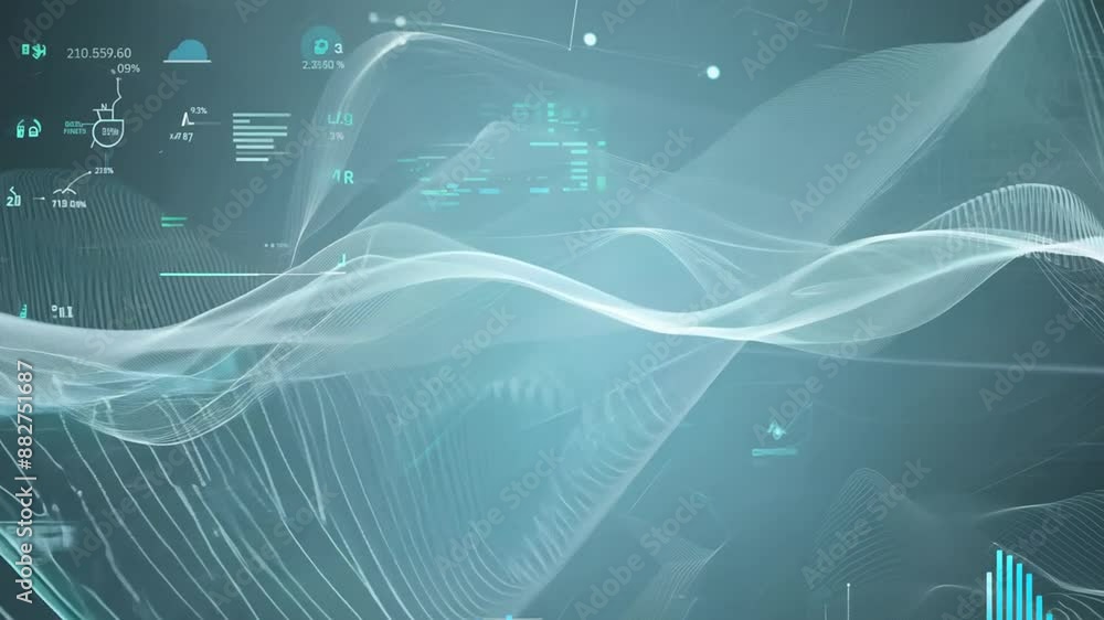 Poster abstract digital wave with data visualizations generative ai