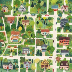A Busy Suburban Neighborhood on a Sunny Summer Day