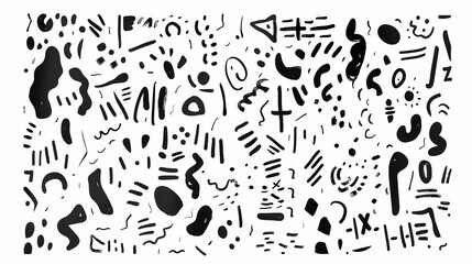 Obraz premium Different doodles shapes pattern separated in cartoon linocut style, isolated black on 100% white background, art minimal linocut style