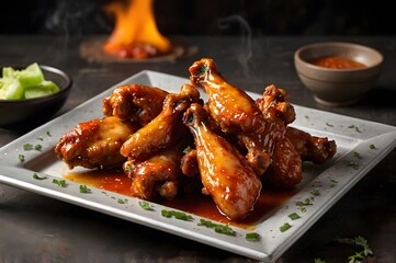 Fototapeta premium Spicy Feast Flame-Kissed Chicken Wings image Generated by Ai 